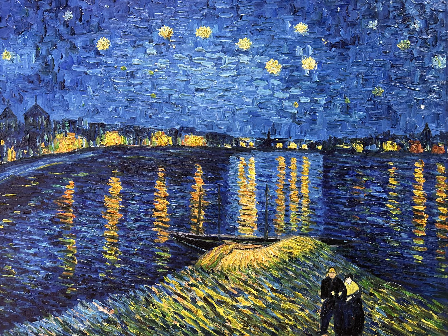 Starry Night Over the Rhône by Vincent Van Gogh Hand-Painted Oil Reproduction on Linen